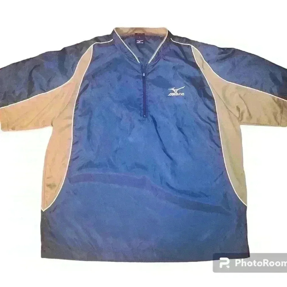 Mizuno Windbreaker Shirt Mens L Blue Gray Short Sleeve Vented Pullover